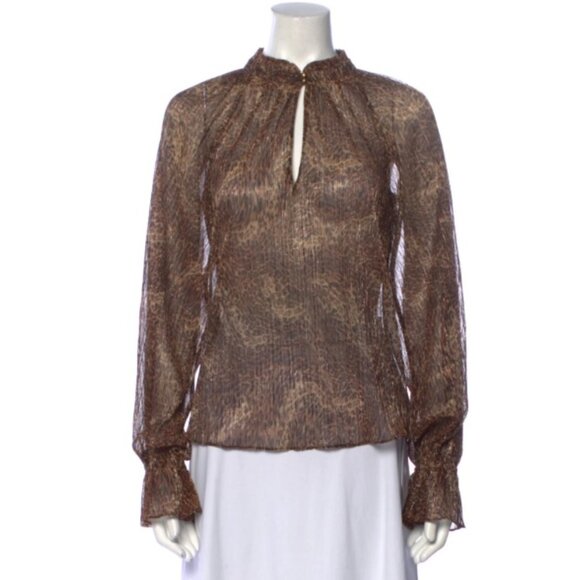 Joie Leopard Print Ruffle Cuff Top Blouse Size SP - Picture 2 of 9